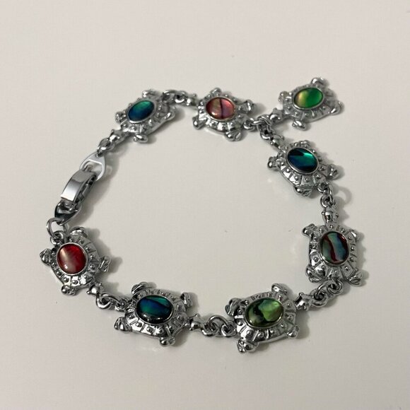 Multi Coloured Turtle Shell Bracelet 7 Inch Long - Picture 3 of 16